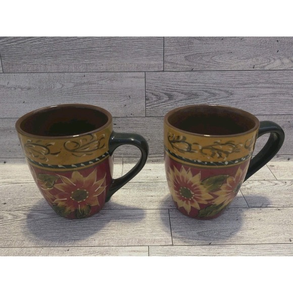 Pier 1 Imports Other - Pier 1 Sunflower Mug Set Tuscan Fall Autumn Stoneware Coffee Cup Pair